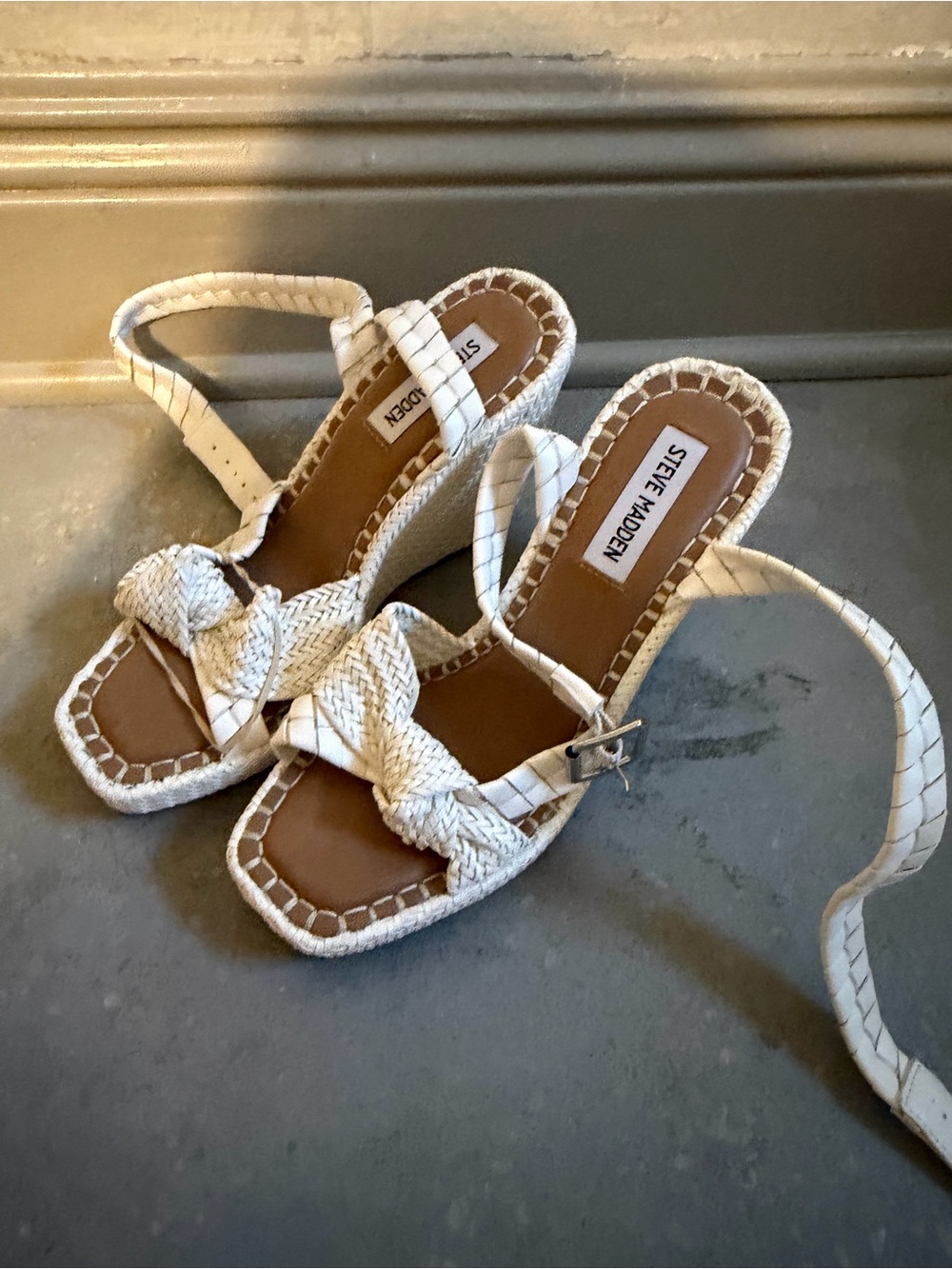 Steve Madden White Braided Wedge Sandals